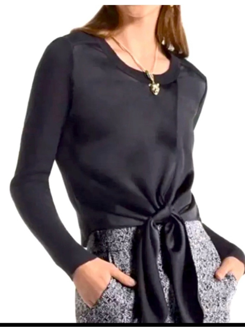 CABI 4288 Black Crosstie Pullover Tie Front Sweater Size Medium